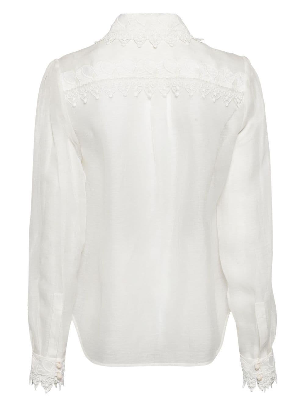 Doily Lace-trim Shirt In Weiss Product Image