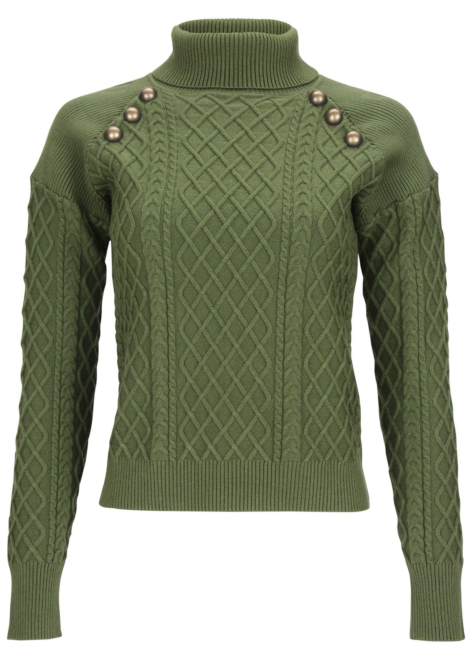 Military Button Sweater - Bronze Green Product Image