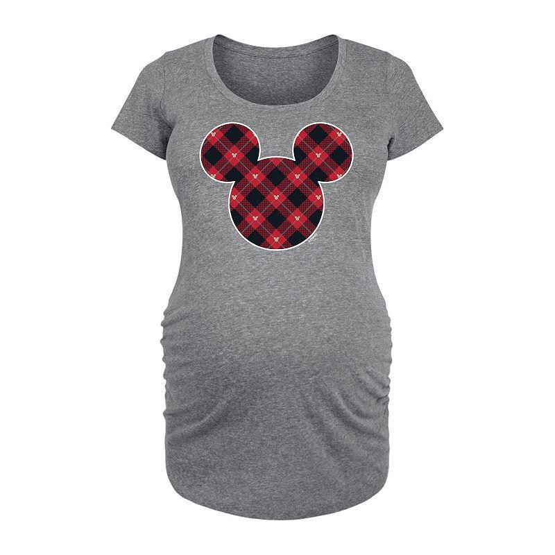 Disneys Mickey Mouse Maternity Silhouette Plaid Fill Graphic Tee, Womens Grey Gray Product Image