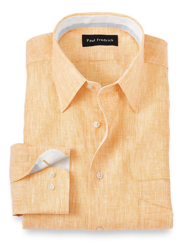 Non-Iron Linen Solid Dress Shirt With Contrast Trim - Yellow Product Image