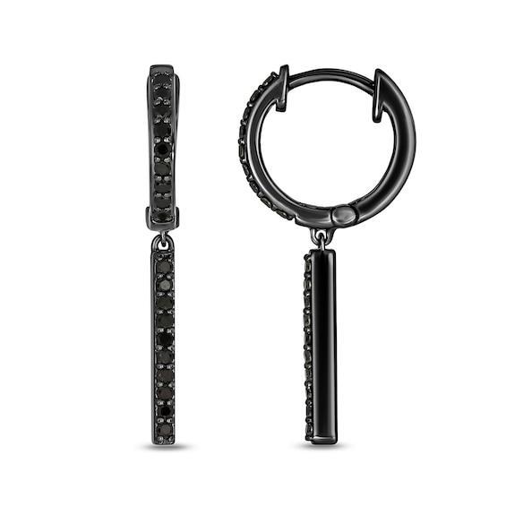 Men's 1/3 CT. T.w. Black Diamond Bar Hoop Drop Earrings in Sterling Silver with Black Rhodium Product Image