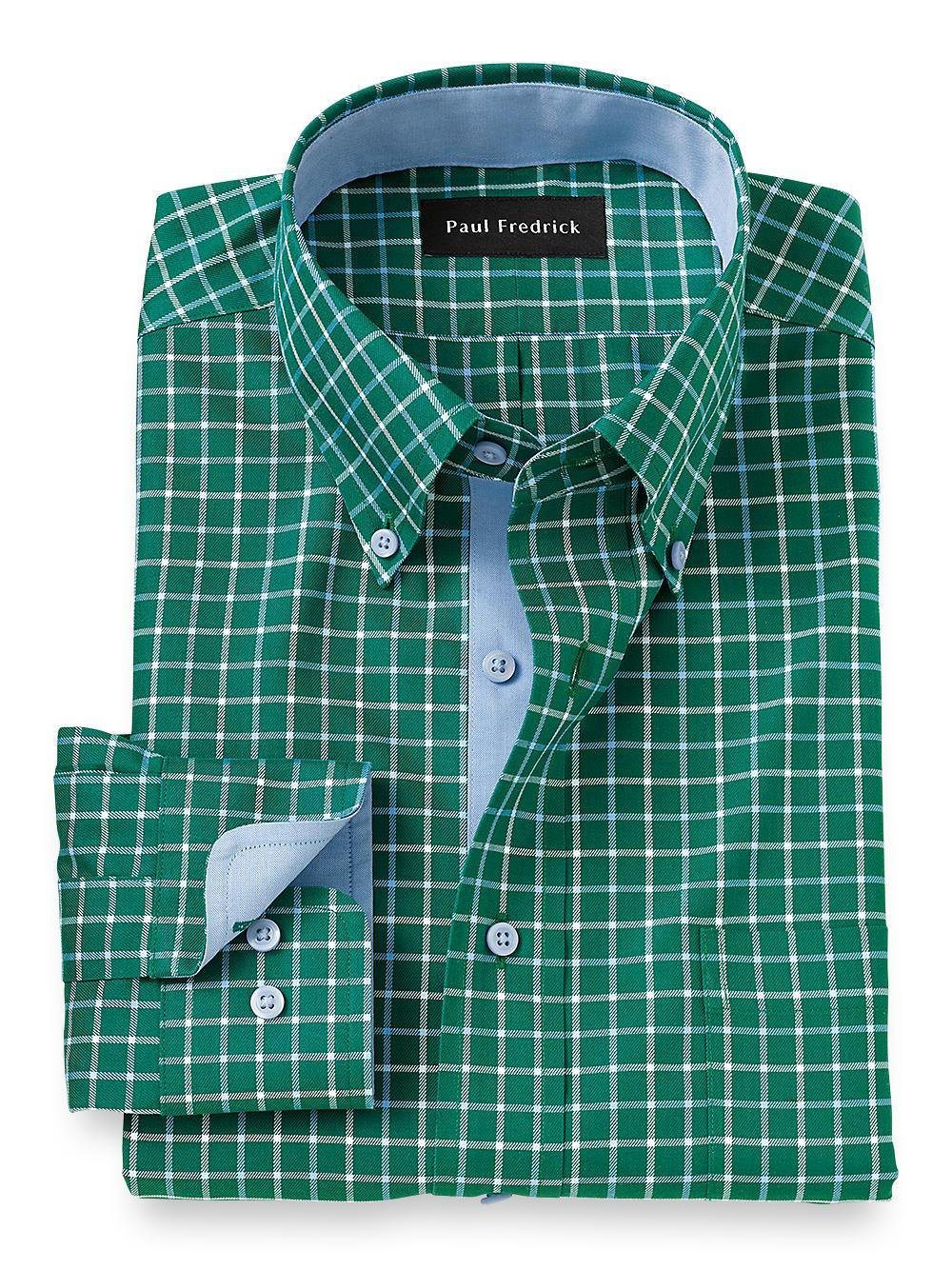 Tailored Fit Non-iron Cotton Check Dress Shirt With Contrast Trim Product Image