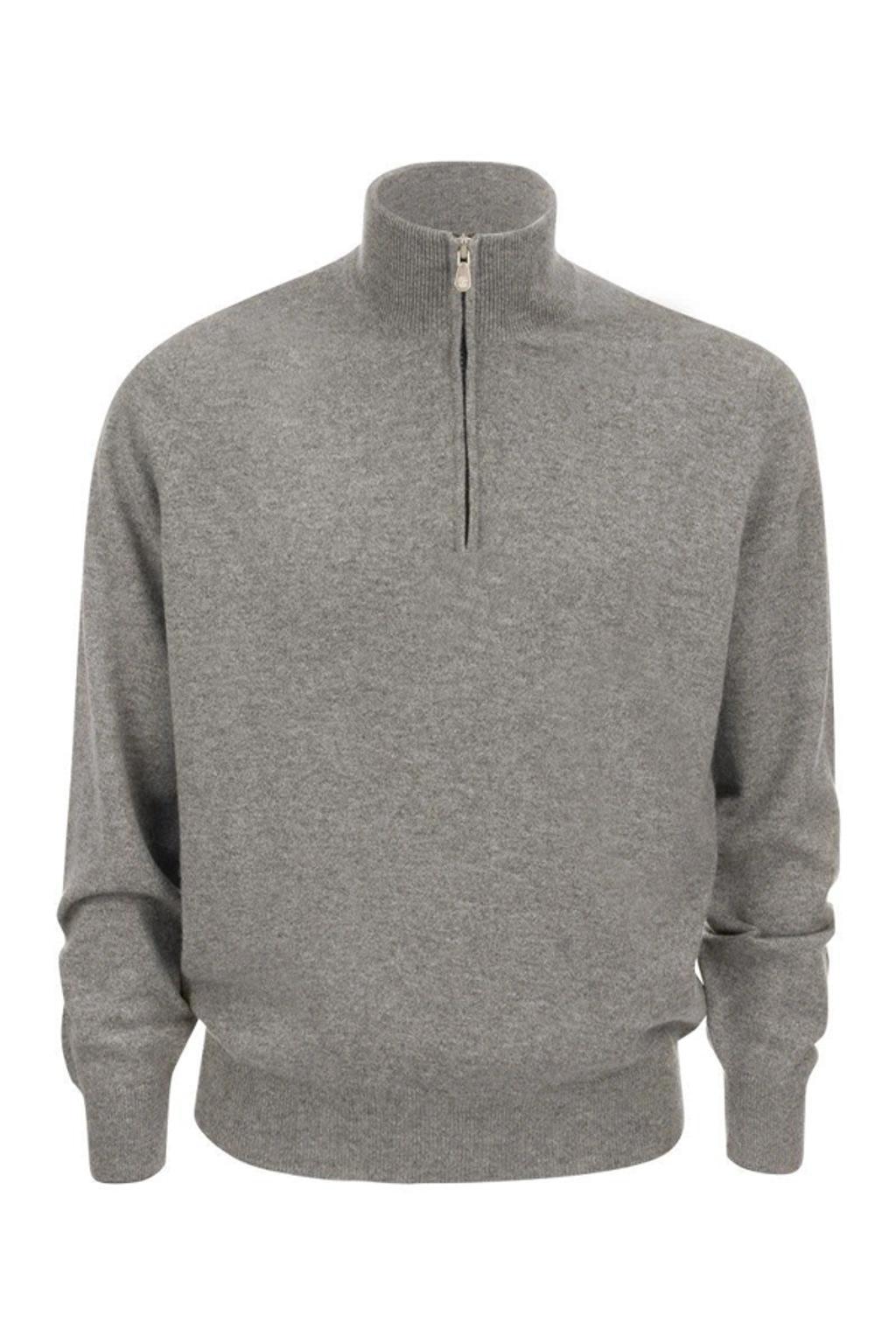 Cashmere Turtleneck Sweater With Zip In Grey Melange Product Image