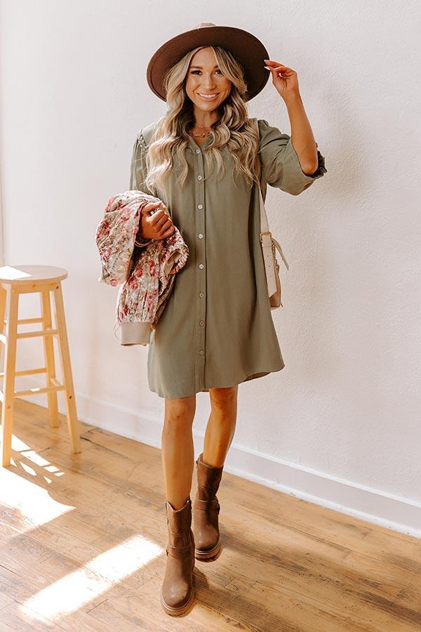 Falling Leaves Button Down Mini Dress in Olive Product Image