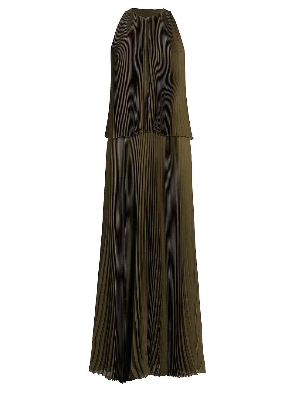 Womens Pleated Tiered Halter Maxi Dress Product Image