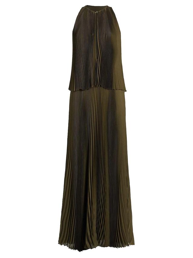 Womens Pleated Tiered Halter Maxi Dress Product Image