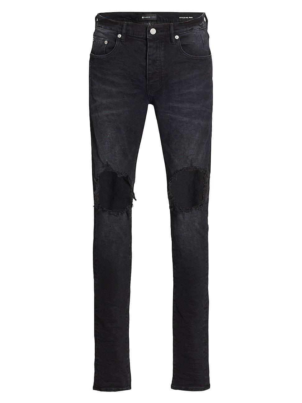 Mens P002 Blowout Knees Distressed Slim-Straight Jeans Product Image