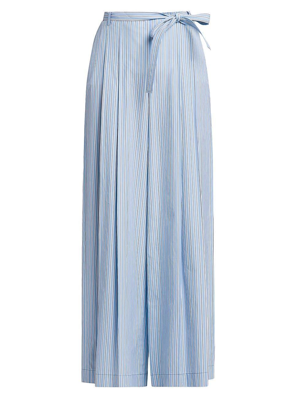 Womens Striped Cotton Wide-Leg Trousers Product Image