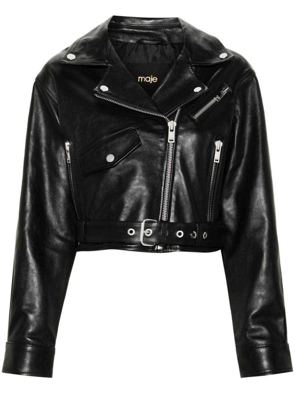 belted cropped leather jacket product image