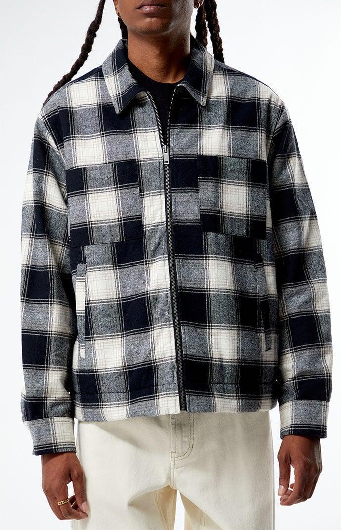 Men's Sherpa Plaid Zip Shacket in Black/White - Product Image