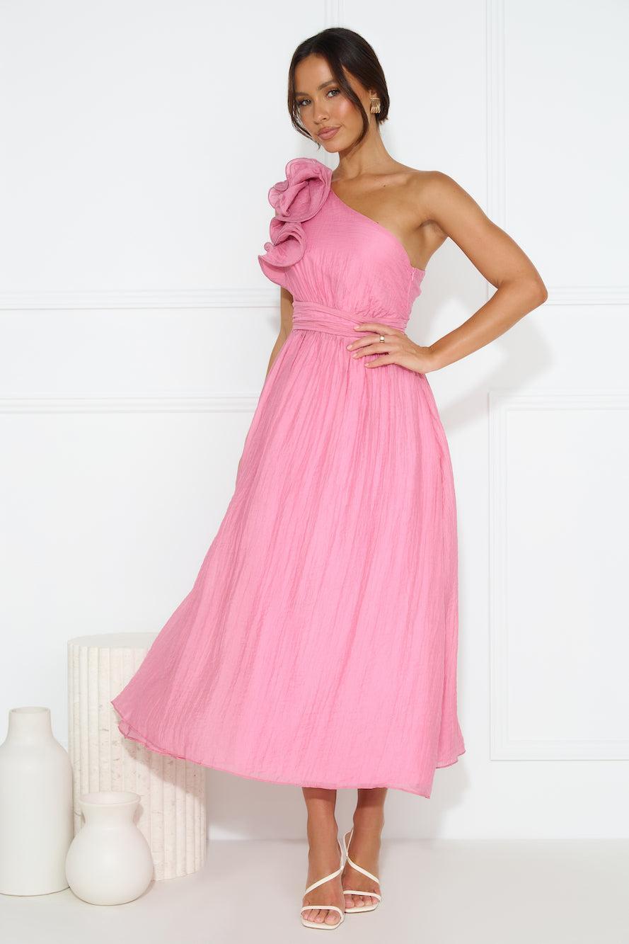 Find Out One Shoulder Midi Dress Pink Product Image