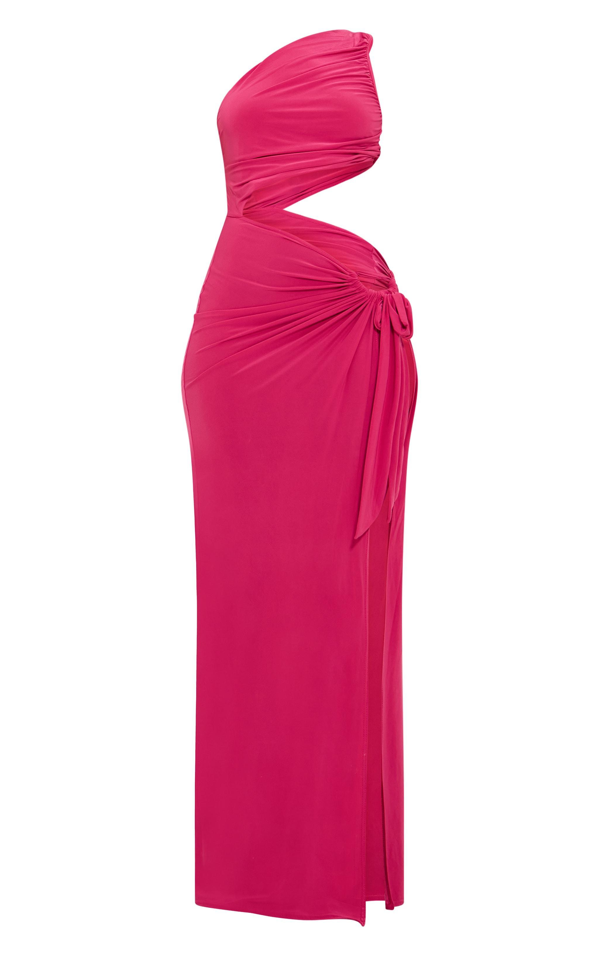 Petite Hot Pink Slinky Cut Out Maxi Dress Product Image