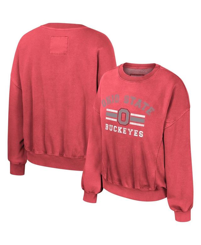 Womens Colosseum Scarlet Distressed Ohio State Buckeyes Audrey Washed Pullover Sweatshirt Product Image