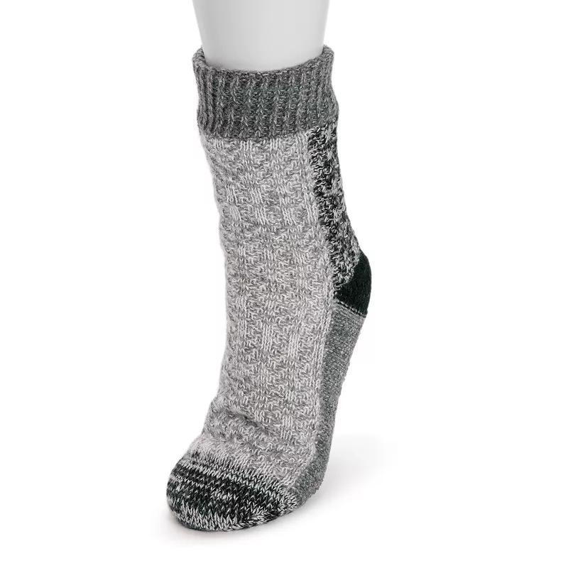 Womens MUK LUKS Faux Sherpa Lined Color Block Sweater Socks Gray Grey Product Image