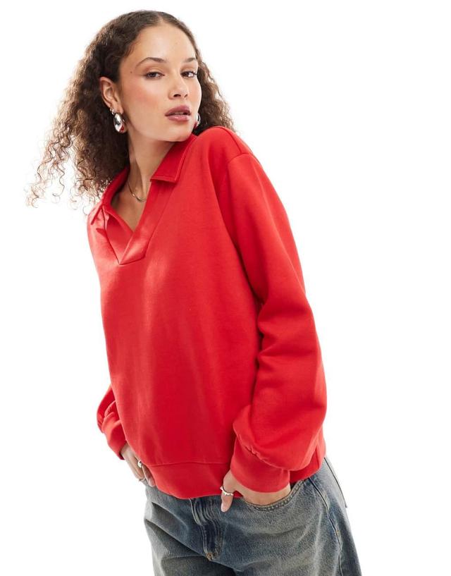 Noisy May oversized split neck polo in red Product Image