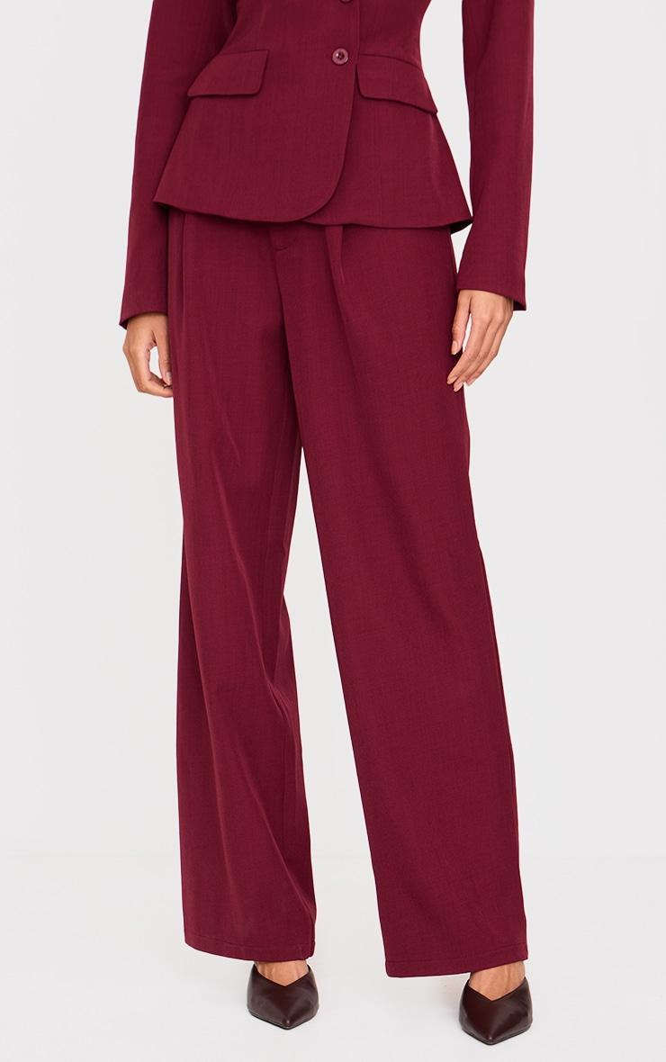 Burgundy Tailored Woven Straight Leg Pants Product Image