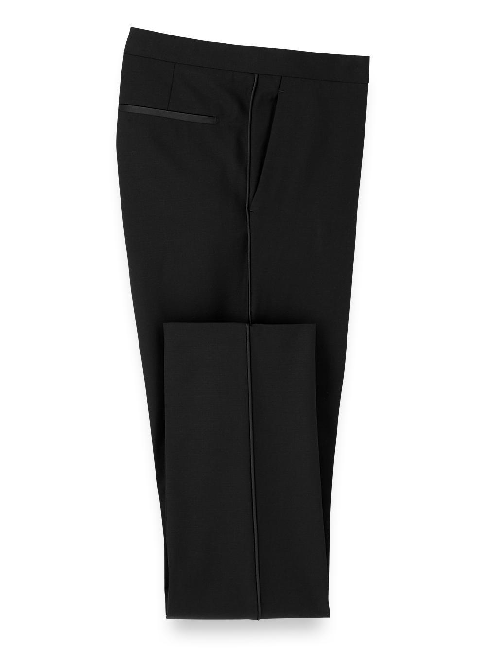 Wool Stretch Flat Front Tuxedo Pants - Black Product Image