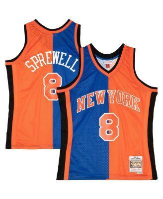 Mens Mitchell & Ness Latrell Sprewell /Orange New York Knicks Hardwood Classics 1998-99 Split Swingman Jersey Product Image