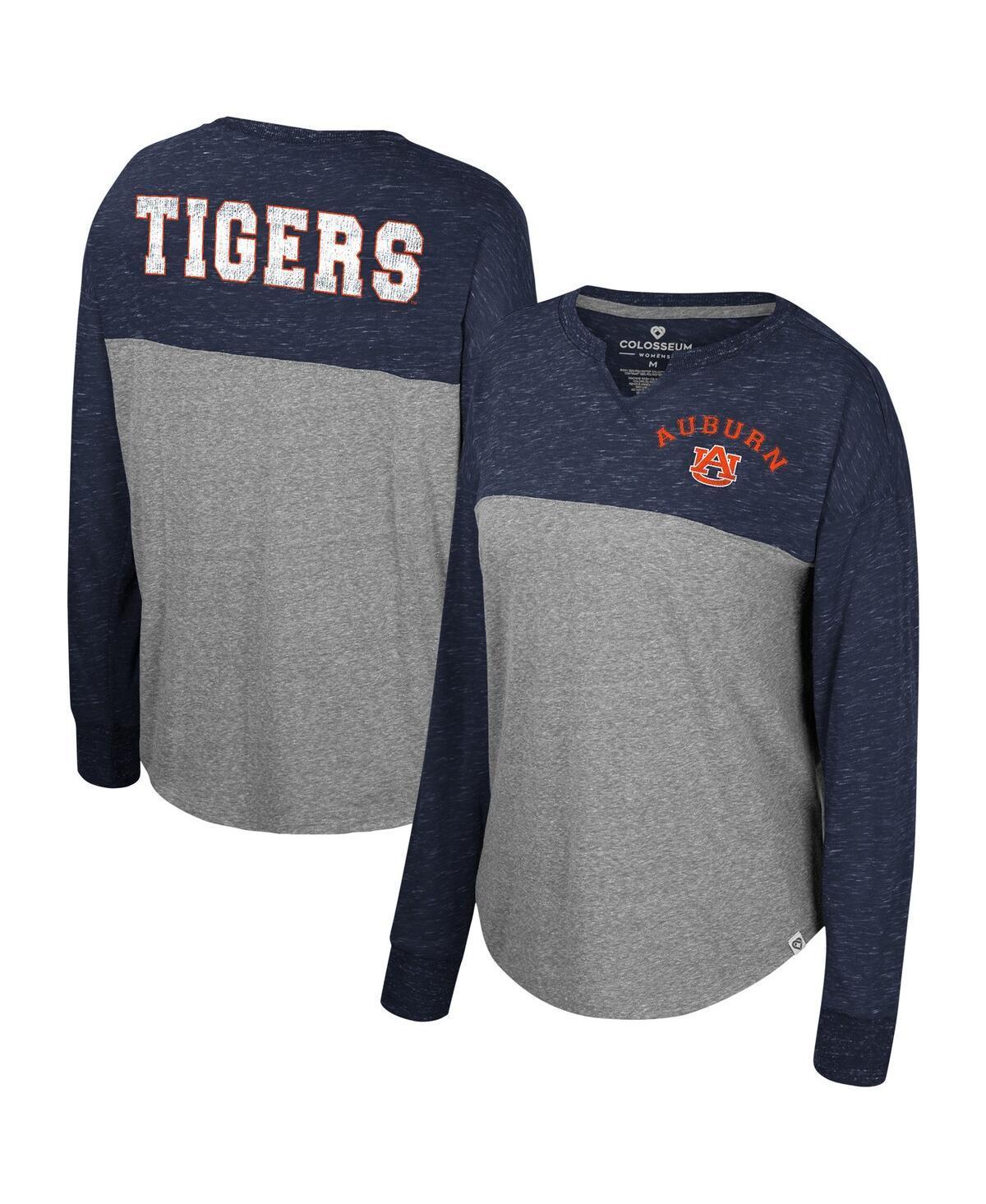 Womens Colosseum Heather Gray/Navy Auburn Tigers Jelly of the Month Oversized Tri-Blend Long Sleeve T-Shirt Product Image