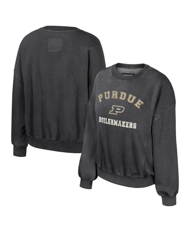 Womens Colosseum Black Purdue Boilermakers Audrey Washed Pullover Sweatshirt Product Image