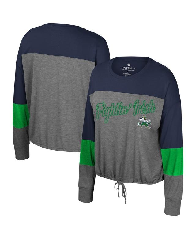 Womens Colosseum Gray Notre Dame Fighting Irish Twinkle Lights Tie Front Long Sleeve T-shirt Product Image