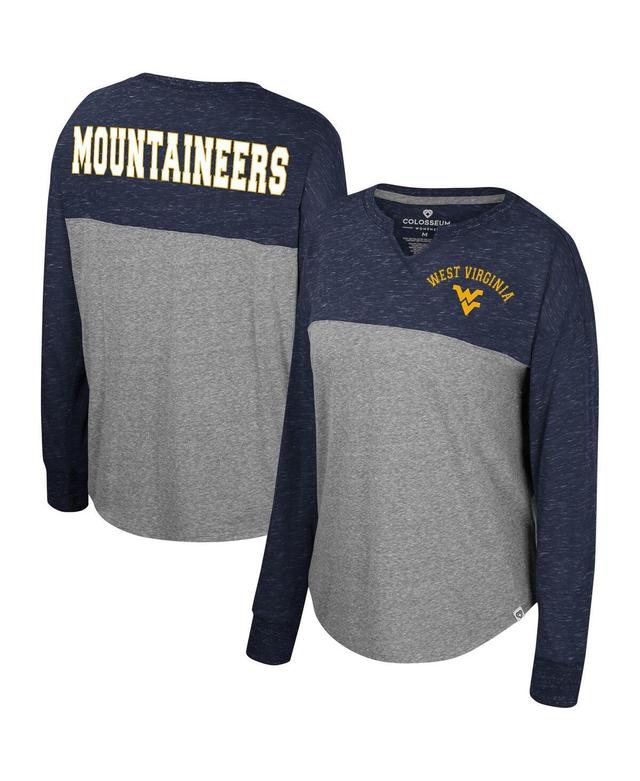 Womens Colosseum Heather Gray/Navy West Virginia Mountaineers Jelly of the Month Oversized Tri-Blend Long Sleeve T-Shirt Product Image