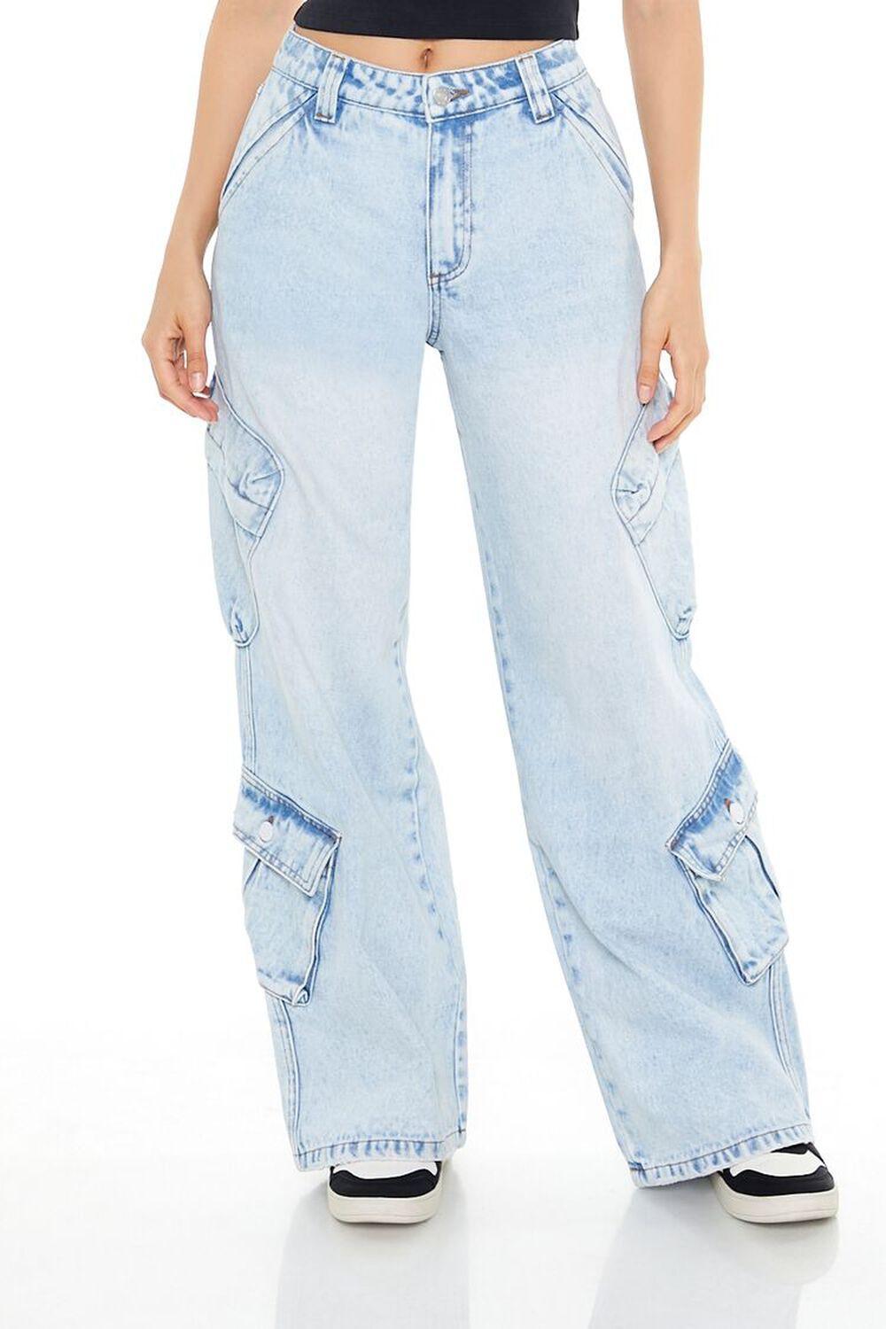 Mid-Rise Wide-Leg Cargo Jeans | Forever 21 Product Image