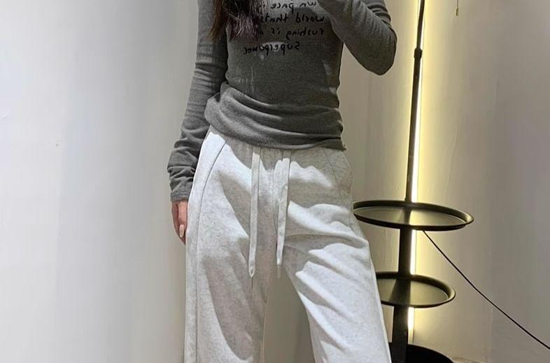 Drawstring Waist Plain Wide Leg Sweatpants Product Image