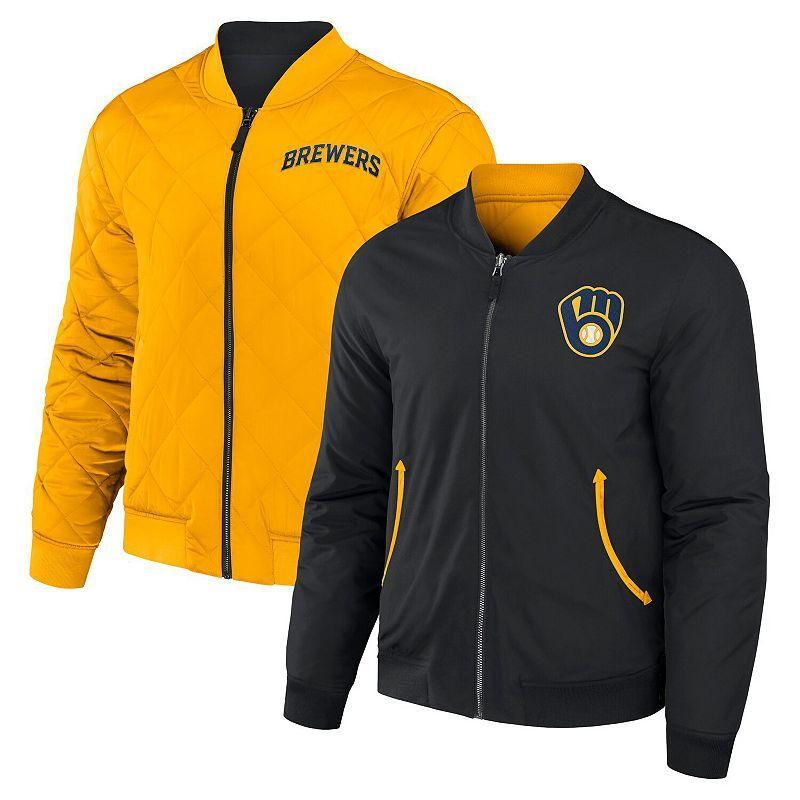 Mens Darius Rucker Collection by Fanatics /Gold Milwaukee Brewers Reversible Full-Zip Bomber Jacket Product Image