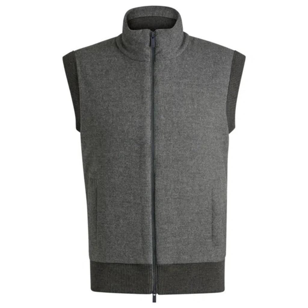 HUGO BOSS Regular-fit Gilet With Brushed-flannel Front In Grey Product Image