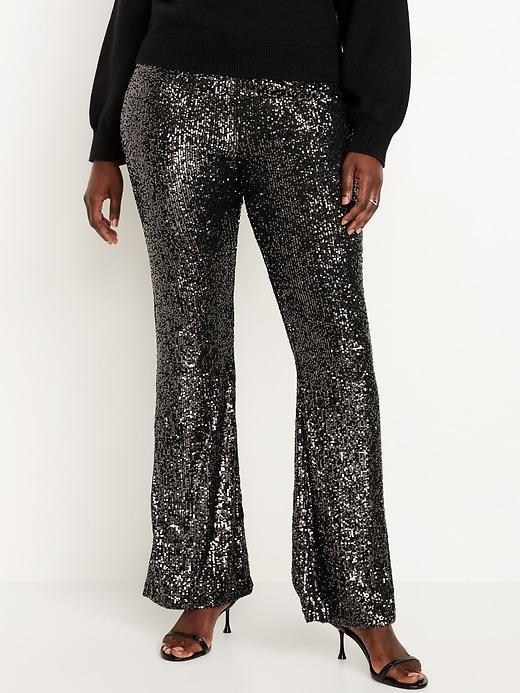 High-Waisted Sequin Flare Pants Product Image