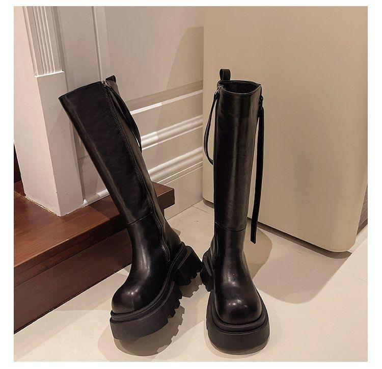 Platform Plain Buckled Tall Boots Product Image