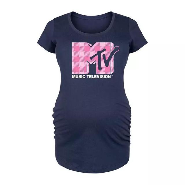 Maternity MTV Pink Plaid Logo Graphic Tee, Womens Blue Product Image