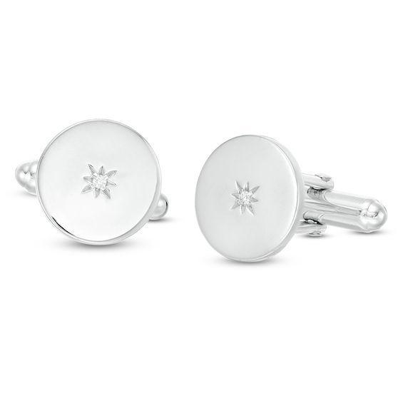 Men's Diamond Accent Starburst Round Cuff Links in Sterling Silver Product Image