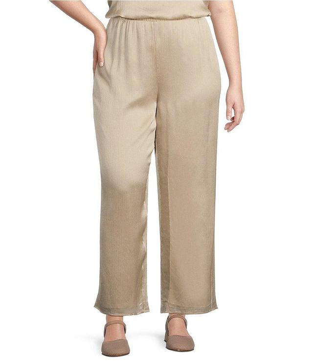 Eileen Fisher Plus Size Striated Silk Satin Straight Leg Pull-On Ankle Pants Product Image