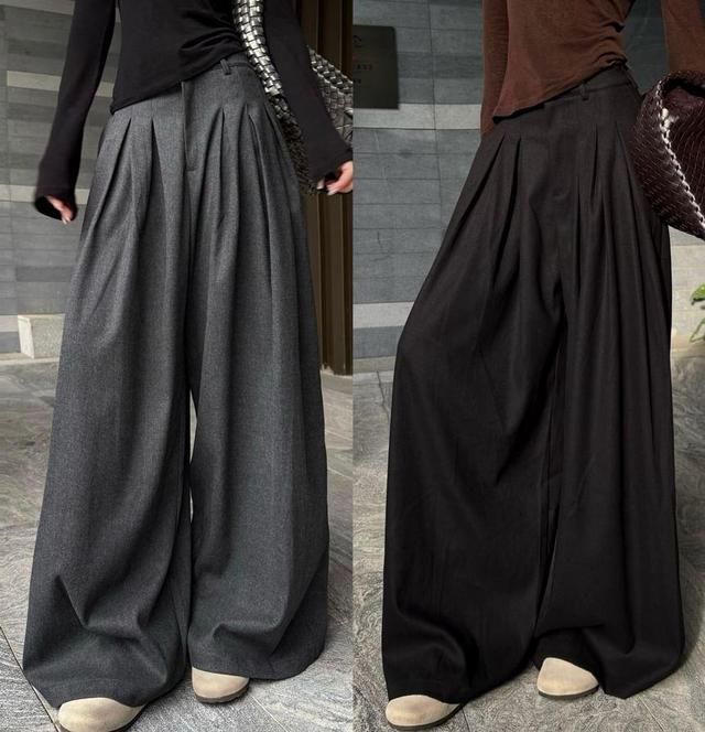 High-Rise Pleated Wide-Leg Dress Pants Product Image