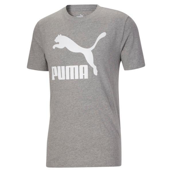 PUMA Classics Logo Men's T-Shirt in Medium Grey Heather/White Product Image