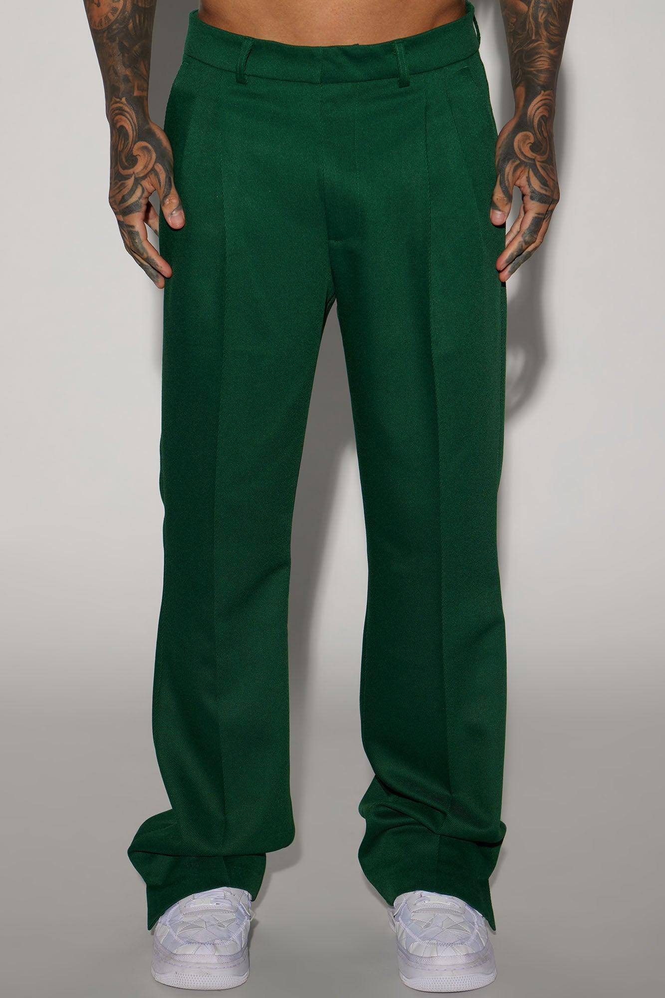 Thomas Luxury Texture Slit Flare Trousers - Green Product Image