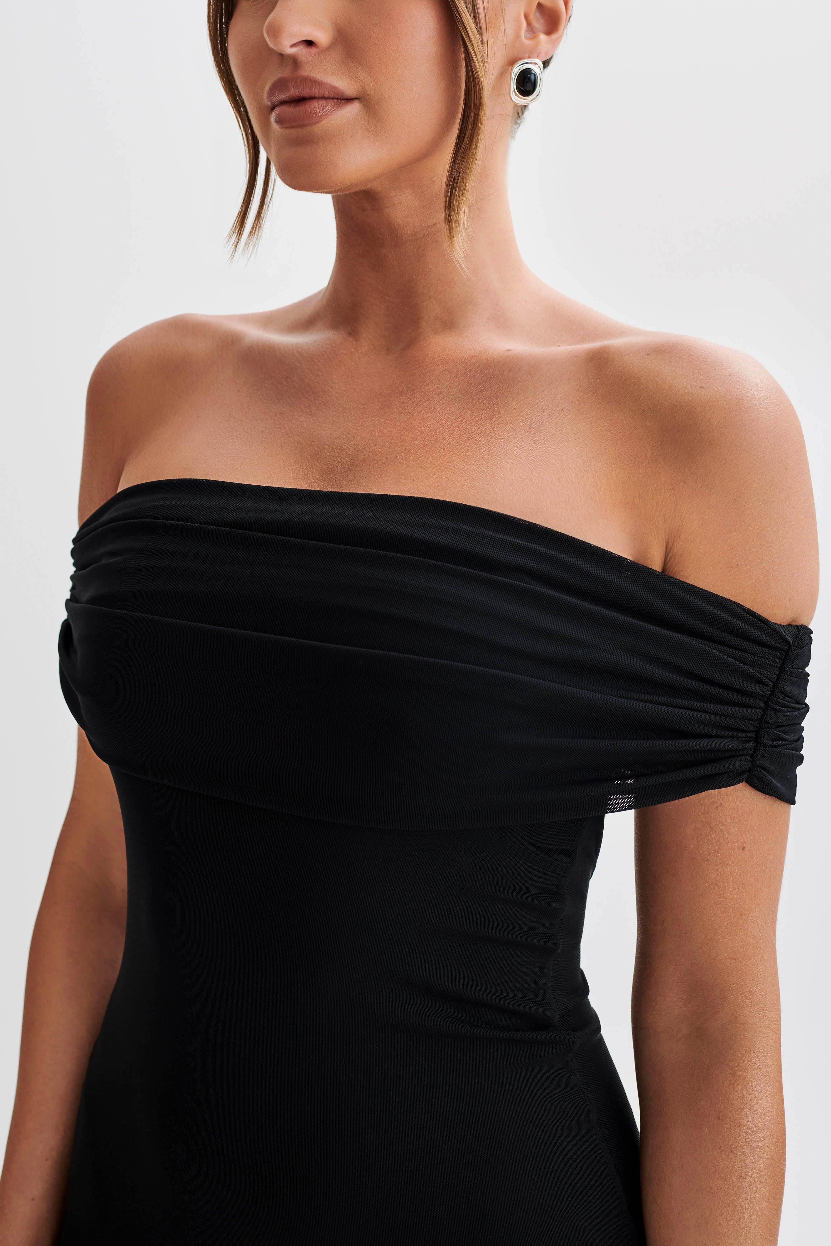 Audrey Off Shoulder Mesh Maxi Dress - Black Product Image