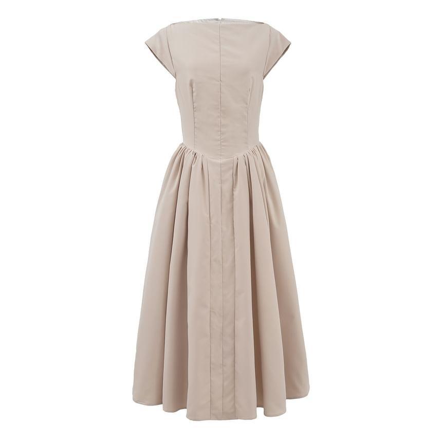 Cap-Sleeve Boatneck Plain Maxi A-Line Dress product image