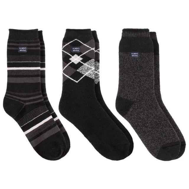 Always Warm by Heat Holders Mens Warm 3pk Crew Socks - Black 7-12 Product Image