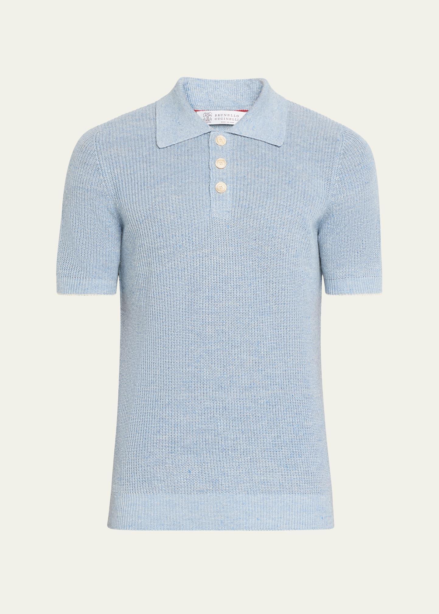 Mens Linen And Cotton Half English Rib Knit Polo Product Image