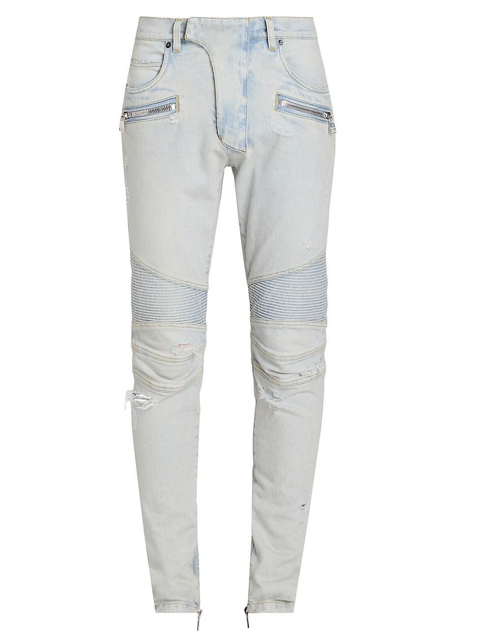 Mens Distressed Zip Biker Jeans product image