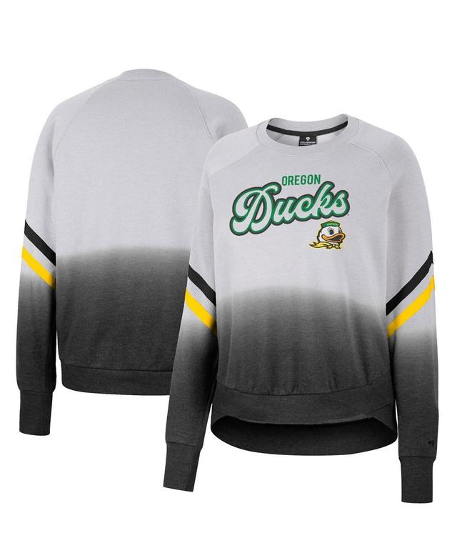 Womens Colosseum Gray Oregon Ducks Cue Cards Dip-Dye Raglan Pullover Sweatshirt Product Image