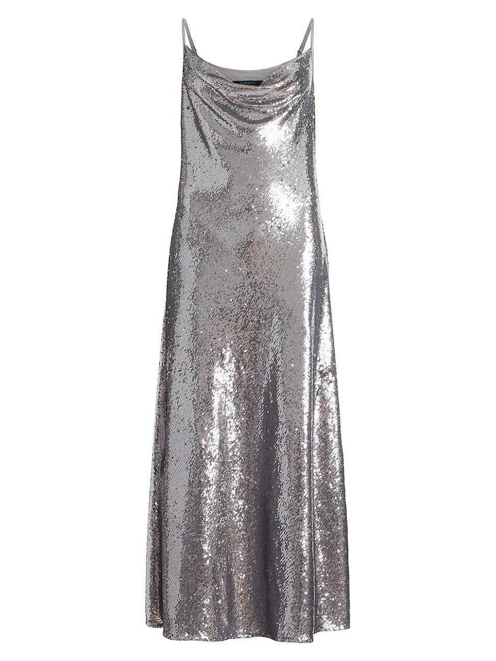 AllSaints Hadley Sequin Dress (Gunmetal Grey) Women's Clothing Product Image