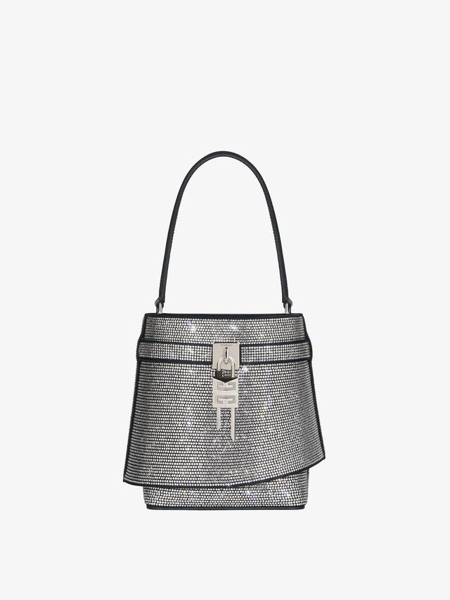 Shark Lock bucket bag in leather with strass Product Image