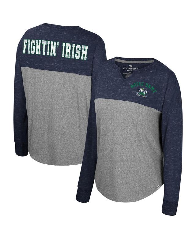 Womens Colosseum Heather Gray Distressed Notre Dame Fighting Irish Jelly of the Month Oversized Tri-Blend Long Sleeve T-shirt - Heather Gray, N Product Image