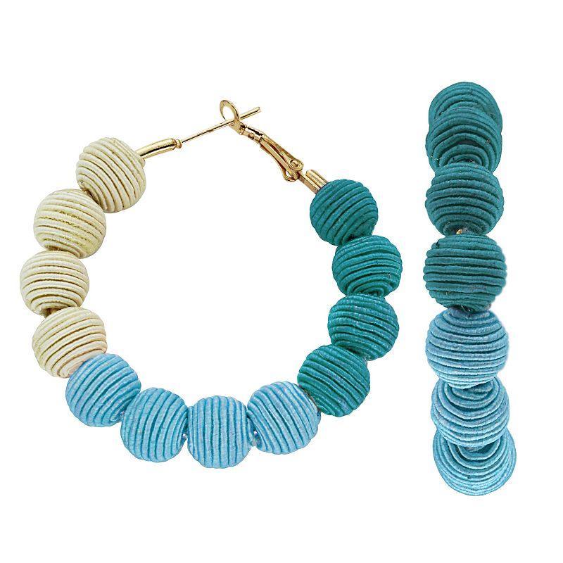 PANNEE BY PANACEA Gold Tone Satin Rope Ball Hoop Earrings, Womens, Blue Product Image