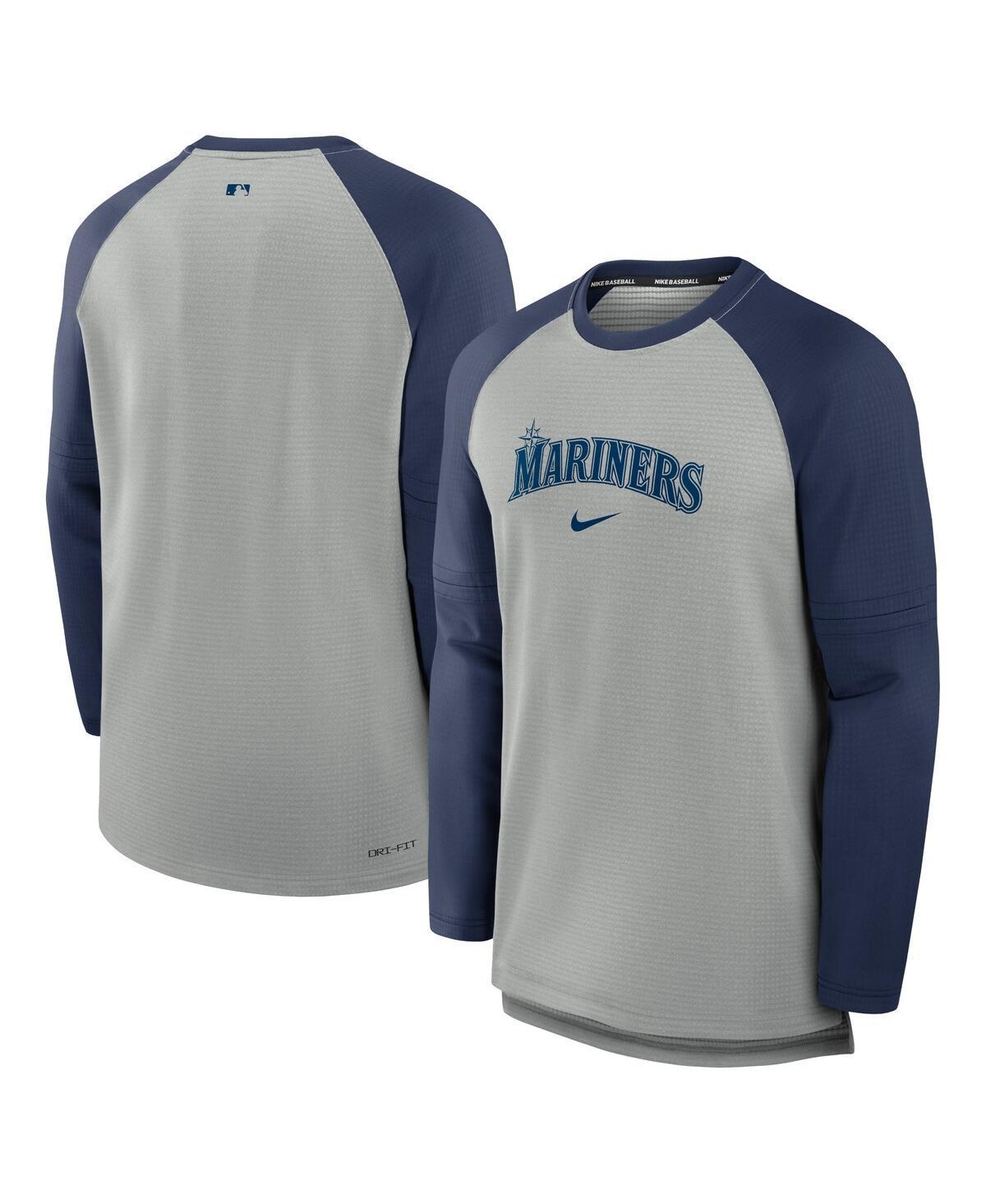 Nike Mens Heather Gray Miami Marlins Authentic Collection Game Time Raglan Performance Long Sleeve T-Shirt - Heather Gray, Black Product Image