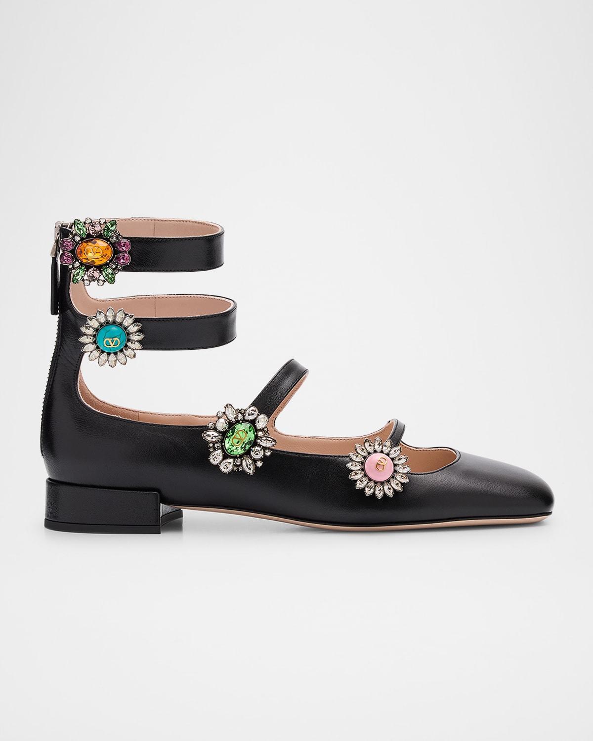 VALENTINO GARAVANI Preshoes Ballerinas With Straps In Kidskin With Jewel Buttons 20mm Woman Multicol In Multicolour Product Image